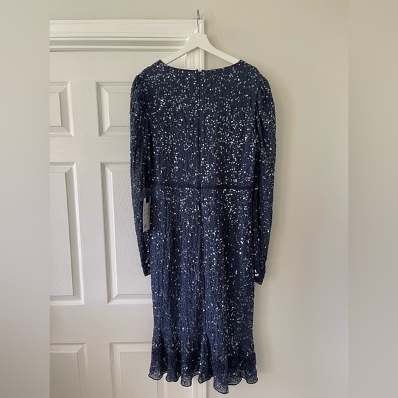 Mac Duggal Dress 10740 Blue Long Sleeve Beaded Sequin Evening Gown NWT - Picture 3 of 7